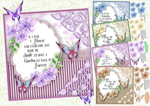 4,Sheet Card Front , Flowers and Butterflys