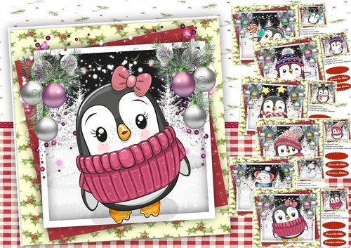 6, Sheet Card Fronts , Cute Penguins 