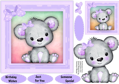 Cute Koala in a Lilac Polka Bow 