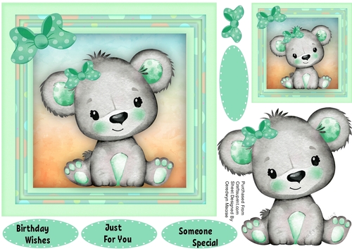 Cute Koala in a Aqua  Polka Bow 