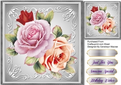 Stunning Lilac and Peach Roses in a silver Frame