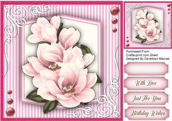 Beautiful Pink Magnolias and Corner Scrolls