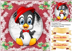 Penguin in a Red Festive Hat