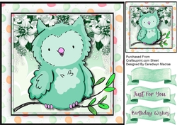 Cute Aqua Owl in a Tree