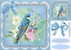 Bluebird and Spring Flowers 