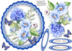 Blue Saphire Roses on a Scalloped Mat