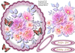 Pink Dream Dahlias on a Scalloped Mat