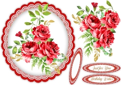 Red Roses   on a Scalloped Mat  