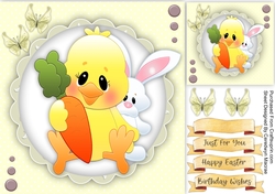 Cute Duckiling With Rabbit