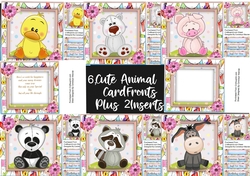 6, Cute Animal Card Fronts + 2 Inserts 