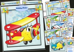 6, Cute Airoplane card fronts + 2 Inserts