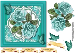 Beautiful Aqua Roses and Corner Lace