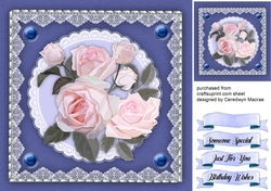 Beautiful Blue Saddle Stitched Mat and Roses