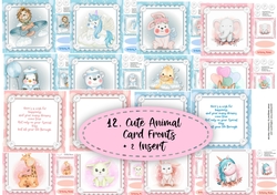 12, Cute Animal card Fronts + Inserts