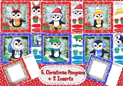 6, Christmas Penguins + 2 Blank Incerts