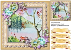 Beautiful Buff Water Scene and Roses