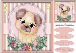Cute Beuge Pup in a Flower Frame