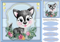 Cute Black and White Pup in a Flower Frame