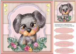Cute Brown  Pup in a Flower Frame