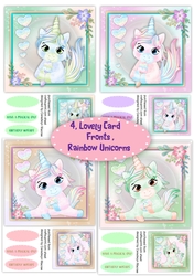 4 , Lovely card Fronts , Rainbow Unicorns