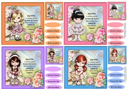 4, Lovely Card fronts , Girls with Verse