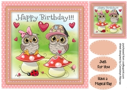 Owls Birthday on a Mushroom 