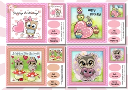 4, card Fronts , Birthday Owls