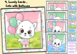 4, Lovely Cards ,Cat with Balloons
