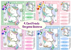 4, Card Fronts , Gorgeous Unicorns 