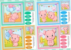 4, Cards , Cute Birthday Pigs 