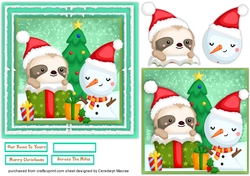 6x6 Cards Cute Sloth and Snowman