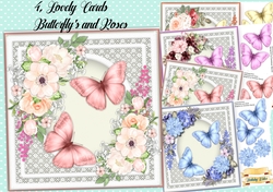 4, Lovely Cards ,Butterflys and Roses