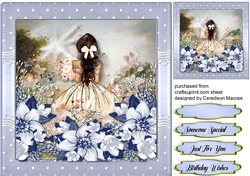 Beautiful Artsy Lady with Blue Flowers
