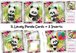 5, Lovely Panda Cards + 2 Inserts