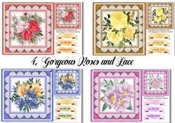 4, Gorgeous Roses and Lace Cards