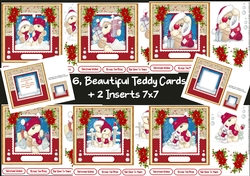 6, Beautiful Teddy Cards +2 Inserts , 7x7