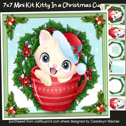 7x7 mini Kit, Kitty in a Christmas Cup