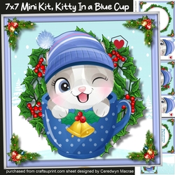 7x7 Mini Kit, Kitty in a Blue Cup