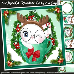 7x7 Mini Kit, Reindeer Kitty in a Cup