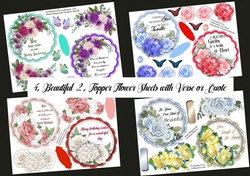 4, Beautiful 2, Sheet Flower Toppers with Verse or Quote