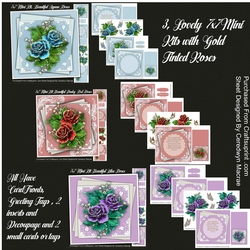 3,Lovely 7x7 Mini Kits with Gold Tinted Roses