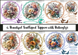 6, Beautiful Scalloped Toppers With Butterflys