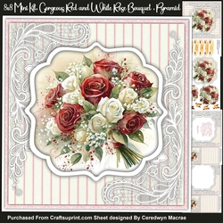 8x8 Mini Kit Gorgeous Red and White Rose Bouquet , Pyramid 