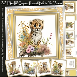 7x7 Mini Kit, Gorgeous Leopard Cub In The Flowers