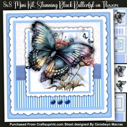 8x8 , Mini Kit ,Stunning Black Butterflys on Flowers
