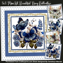 8x8 Mini Kit, Beautiful Navy Butterflys