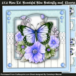8x8 Mini Kit. Beautiful Blue Butterfly and Flowers