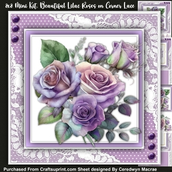 8x8 Mini Kit , Beautiful Lilac Roses on Corner Lace