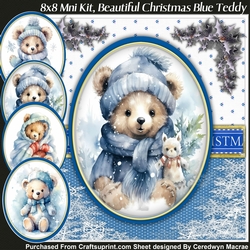 8x8 Mini Kit, Beautiful Christmas Blue Teddy
