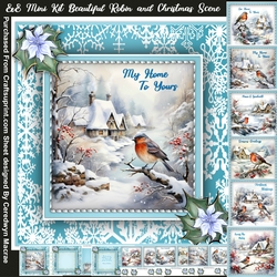 8x8 Mini Kit, Beautiful Robin and Christmas Scene